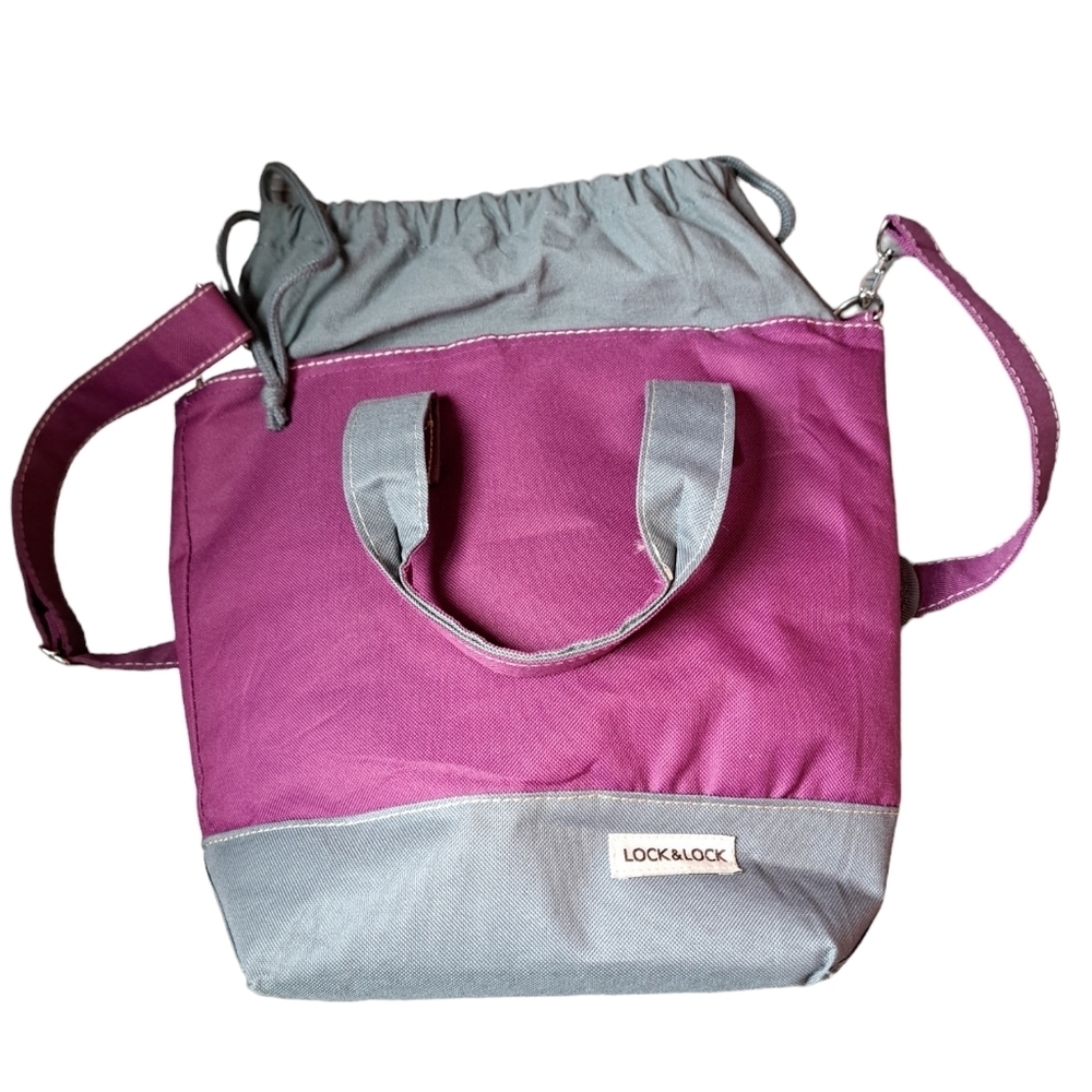 LOCK N LOCK insulated lunch bag picnic tote drawstring shoulder strap coastal